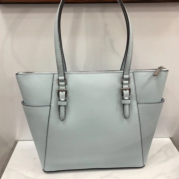 MICHAEL KORS Charlotte Large Leather Top-Zip ToteVista Blue NWT